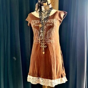 God & Guns Shirt with Vintage Lace